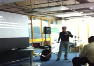 Francesco Masia giving the 3 min presentation at the TechCrunch Summer Pitch Battle